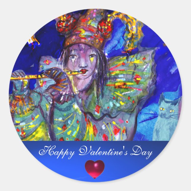 Sticker Rond FLUTISTE EN BLEU / Mascarade Saint Valentin (Devant)