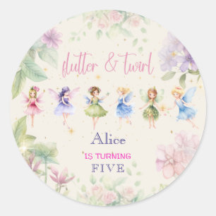 Sticker Rond Flutter et tourbillon Fairy garden aquarelle anniv