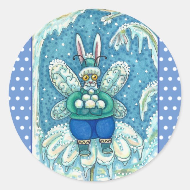 STICKER ROND FLUTTERBUN HIVER WONDERLAND, FUNNY BUNNY RABBIT (Devant)