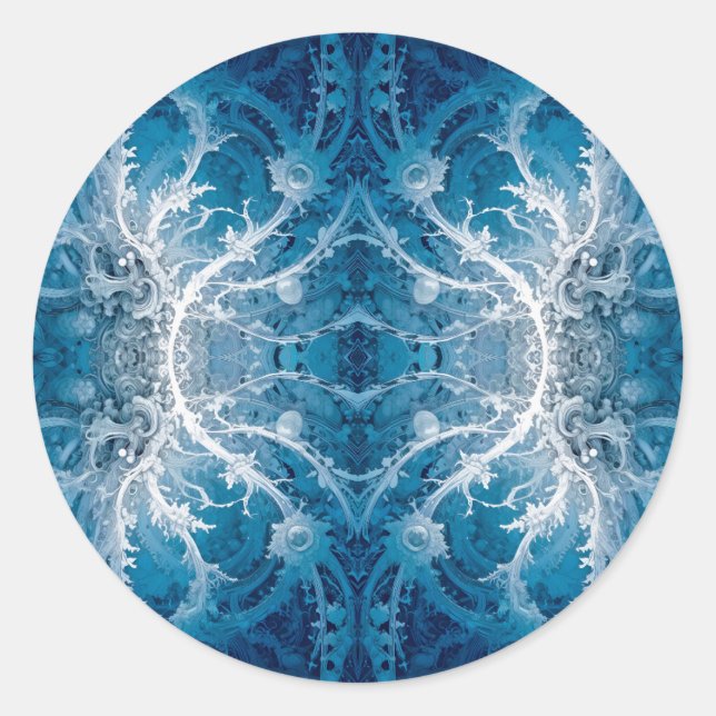 Sticker Rond Flux cosmique sacré - Symétrie argent bleu (Devant)