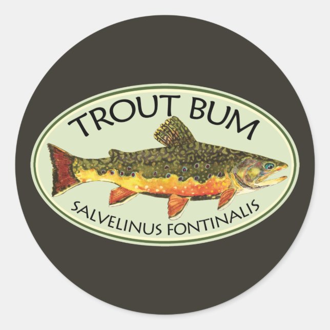 Sticker Rond Fly Fishing Drôle TROUT BUM (Devant)