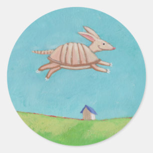 Sticker Rond Flying Armadillo peinture originale art amusant