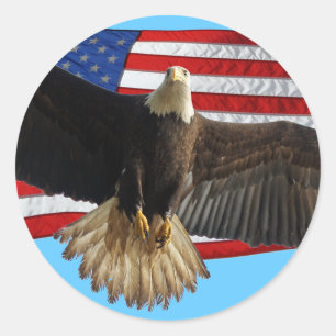 Sticker Rond Flying Bald Eagle USA Patriotic Gift