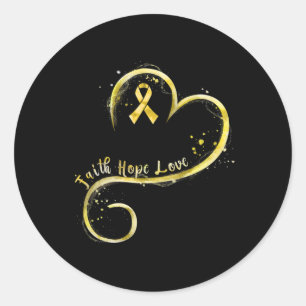 Sticker Rond Foi Espoir Amour Ruban Jaune Enfance Cancer Awa