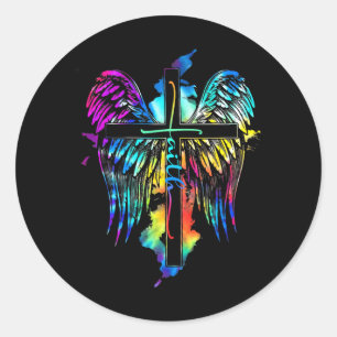 Sticker Rond Foi Jésus Aime Christ Croix Image religieuse