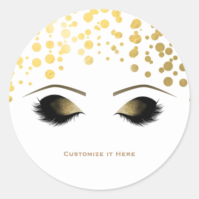 Sticker Rond Foil Confetti Dots Gold Maquillage Eyelashes Glam (Devant)