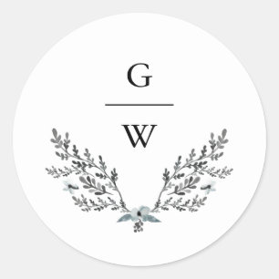 Sticker Rond Foliage délicat et Mariage de monogramme