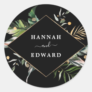 Sticker Rond Foliage tropical sauvage Mariage noir
