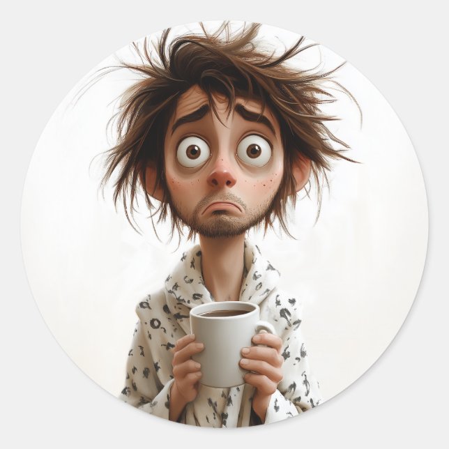 Sticker Rond Folie du matin : Café d'abord, questions plus tard (Devant)