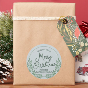 Sticker Rond Foliole vert couronne Joyeux Noël