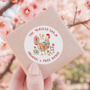 Sticker Rond Folk Colorful Farm Oeufs frais