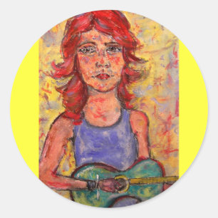 Sticker Rond folk girl jouant acoustique