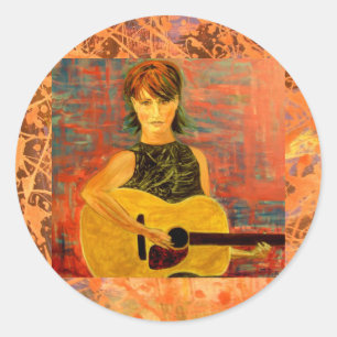 Sticker Rond folk singer bruyère acoustique