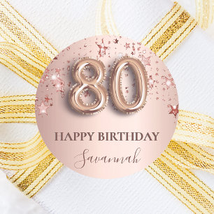 Sticker Rond Fond de ballon rose or rose étoiles 80e anniversai