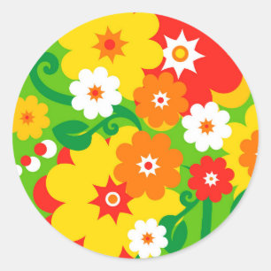 Sticker Rond Fond d'écran Funky Flower Power