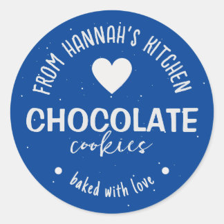 Sticker Rond Fond Pailleté Bleu Foncé Cuisiné Avec Amour