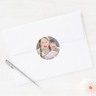 Sticker Rond Fond rose & jolie fille
