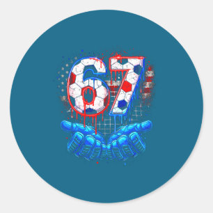 Sticker Rond Football 67 six sept 4 juillet rouge blanc bleu dr