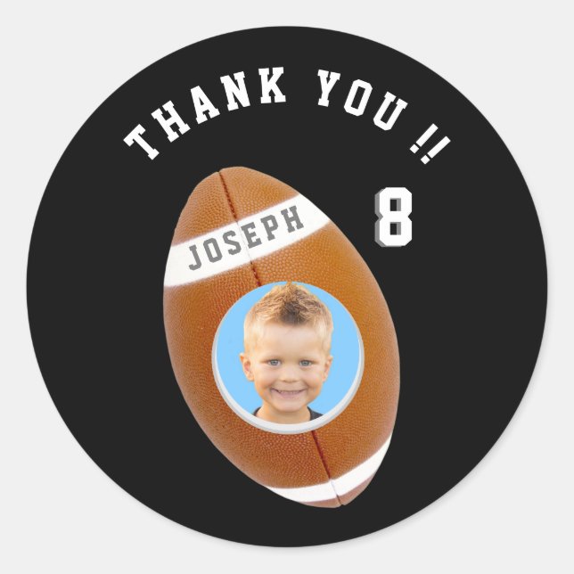Sticker Rond Football Anniversaire Custom Photo Merci (Devant)