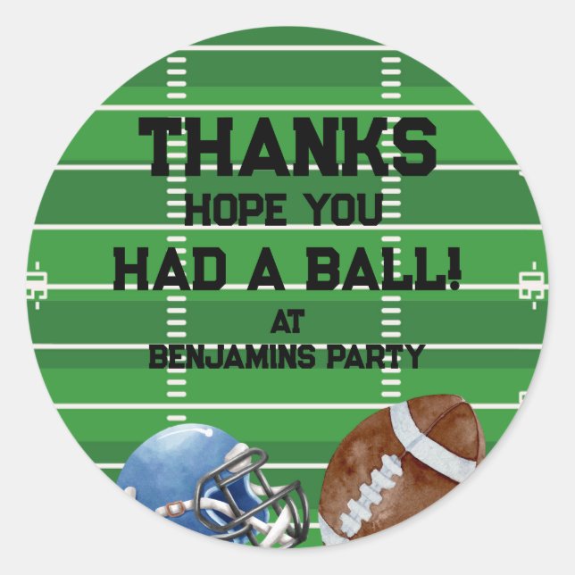 Sticker Rond Football Anniversaire Fête Merci Favoriser (Devant)