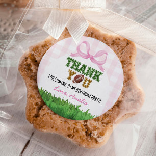 Sticker Rond Football Fille Anniversaire Fête Pink Bow