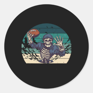 Sticker Rond Football Retro Vintage Halloween Skeleton