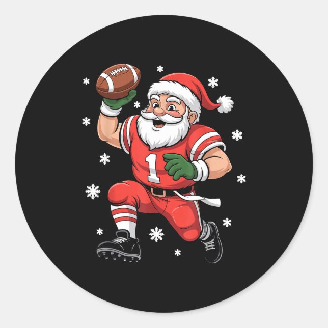 Sticker Rond Football Santa Claus Lineman Christmas Quarterback (Devant)