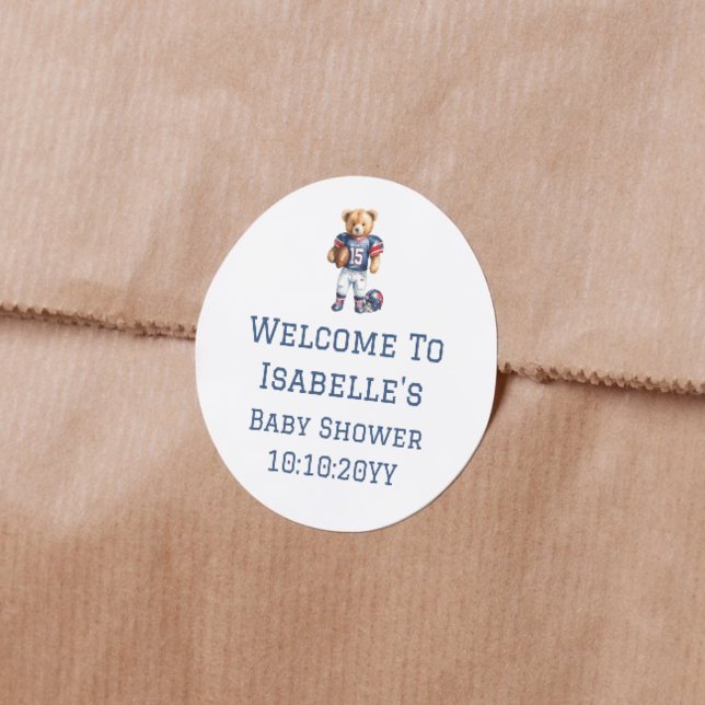 Sticker Rond Football Teddy Bear Baby shower Bienvenue (Créateur téléchargé)