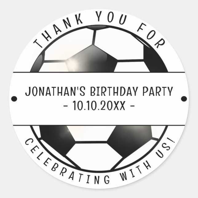 Sticker Rond Football Thème Anniversaire Fête Merci (Devant)