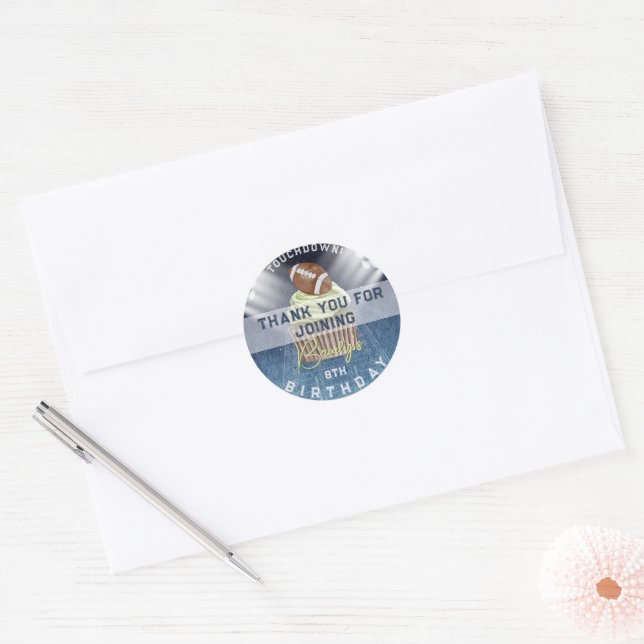 Sticker Rond Football Touchdown Anniversaire Merci (Enveloppe)
