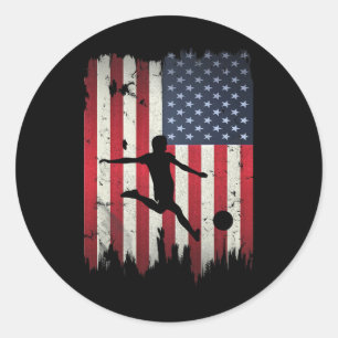 Sticker Rond Football Usa Drapeau Américain 4 Juillet Patriotiq