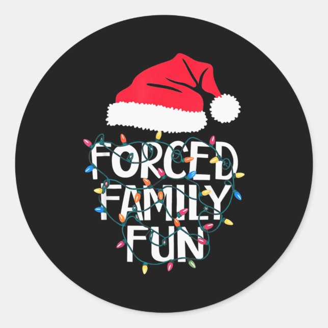 Sticker Rond Forced Family Fun Sarcastic Christmas Funny Men Wo (Devant)