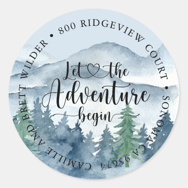 Sticker Rond Forest Adventure Mountains Baby shower bleu (Devant)