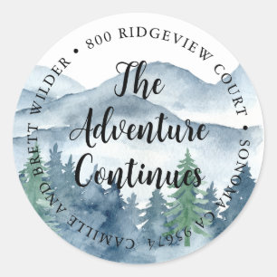 Sticker Rond Forest Adventure Watercolor Mountains Adresse