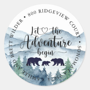 Sticker Rond Forest Adventure Watercolor Mountains Baby shower