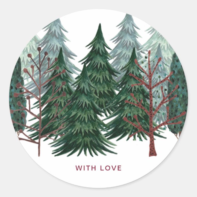 Sticker Rond Forest Green | Vacances de Noël Pins Arbres (Devant)