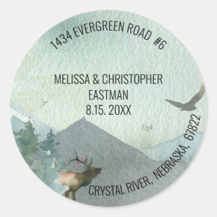 Sticker Rond Forest Wonder Rustic Pine Adresse du Mariage