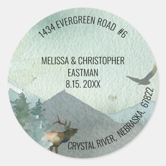 Sticker Rond Forest Wonder Rustic Pine Adresse du Mariage (Devant)