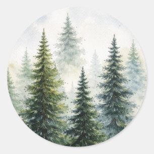 Sticker Rond Forêt aquarelle