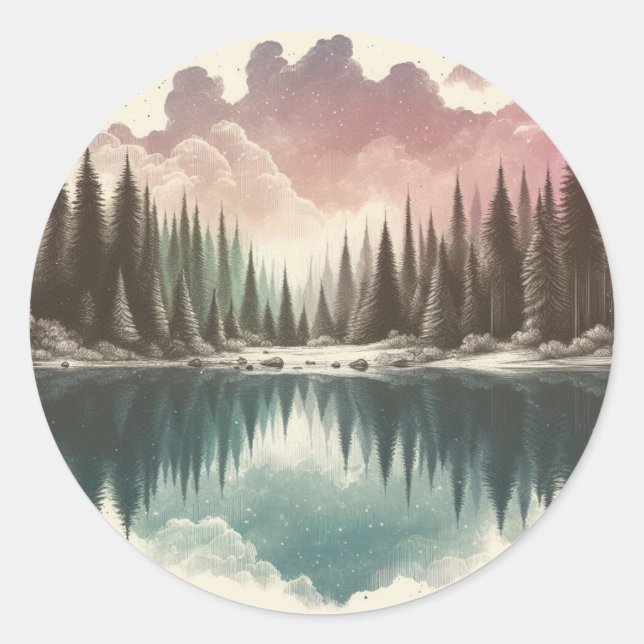 Sticker Rond Forêt d'aquarelle (Devant)