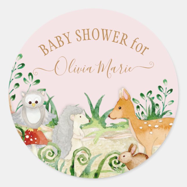 Sticker Rond Forêt de bois Animaux de renard rose Chouette rena (Devant)