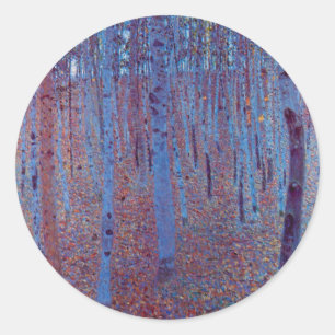 Sticker Rond Forêt de hêtres par Gustav Klimt, Art Nouveau Vint