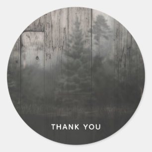 Sticker Rond Forêt de pins et bois de mariage du lac Wilderness