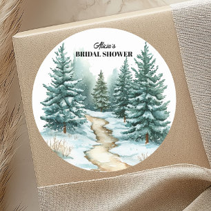 Sticker Rond Forêt de pins sous la neige Mariage hivernal