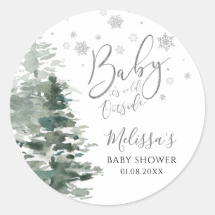 Sticker Rond Forêt d'hiver Argent Il fait froid hors Baby showe