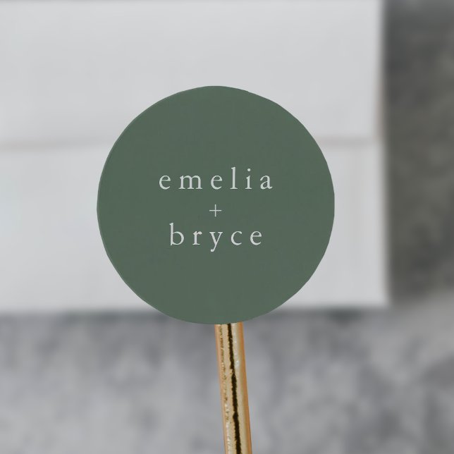 Sticker Rond Forêt EMELIA Bois Nature Sage Mariage vert (EMELIA Forest Woodland Nature Sage Green Wedding Classic Round Sticker)
