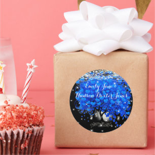 Sticker Rond Forêt enchantée Bleu Mariage de feuilles de coeur