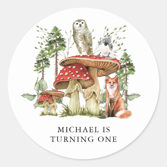 Sticker Rond Forêt Enchantée Bois Bois Premier anniversaire (Devant)