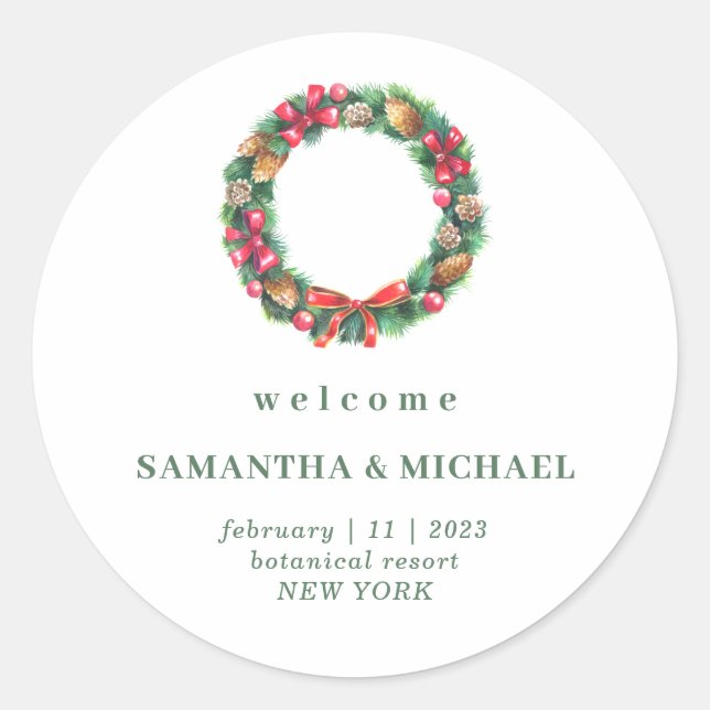 Sticker Rond Forêt Mariage de Noël Automne Hiver (Devant)