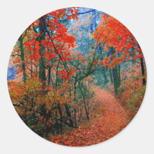 Sticker Rond Forêt peinte Flamme d'automne Cadeaux d'aquarelle